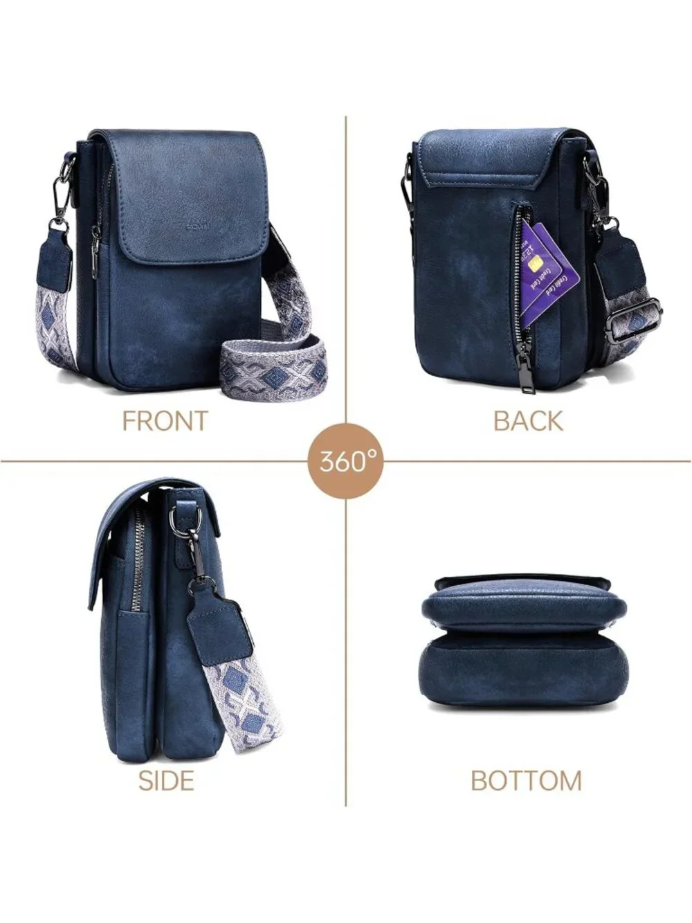 GEMIU Women's Blue Grained Leather Small Stylish Shoulder Crossbody Purses